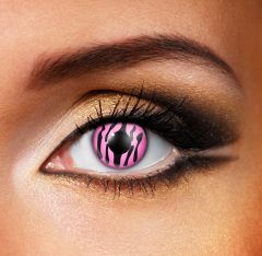 Rosa Kontaktlinsen mit Zebramuster
